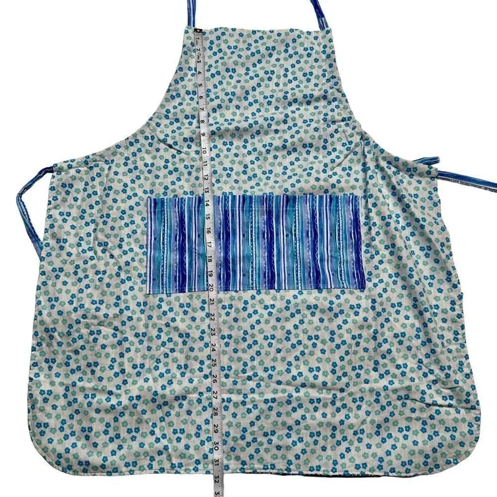 Handmade Women's Reversible Kitchen Apron Boho Floral Striped‎ One Size Pockets